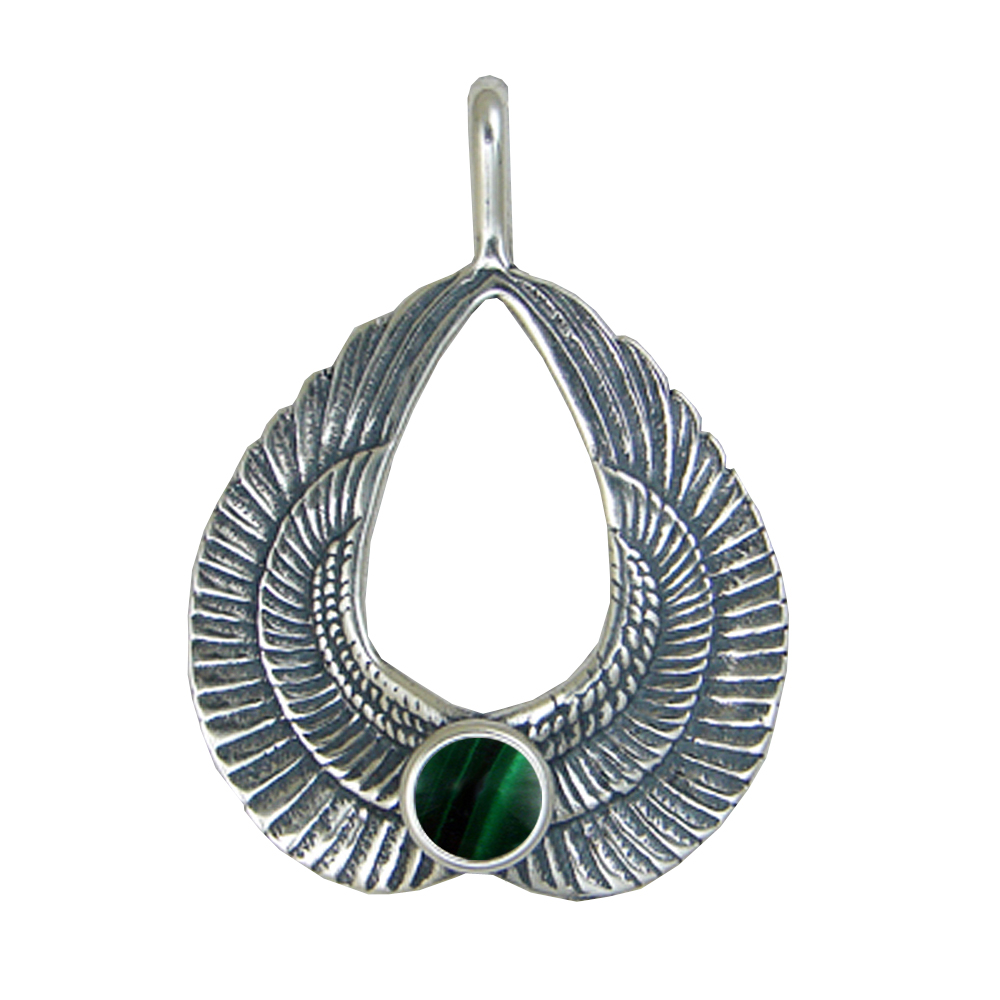 Sterling Silver Wings of Love Pendant With Malachite